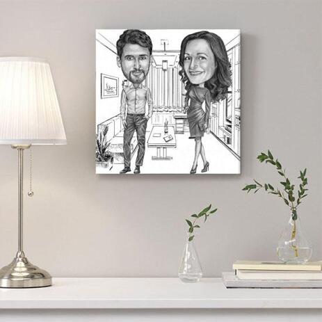 Colleagues Caricature on Canvas - example