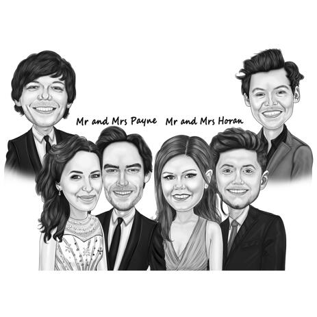 Black and White Digital Style Famous Celebrity Group Caricature from Photos - example