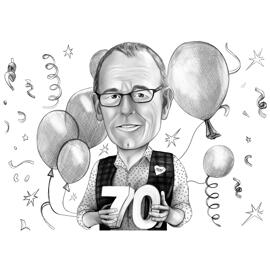 Portrait de caricature de style grand-père noir et blanc pour anniversaire d'anniversaire