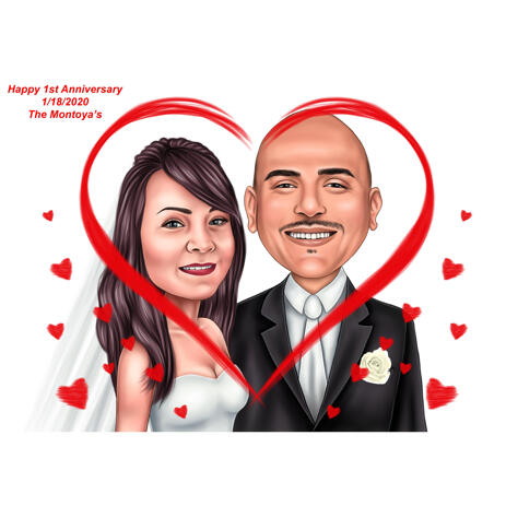 Happy 1 Year Anniversary Wedding Color Style Caricature from Photos - example
