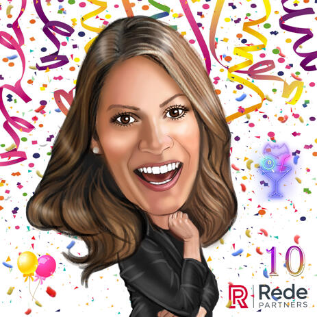 Woman Caricature in Colored Style with Confetti Background - Best Female Ideas Gifts - example
