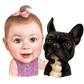 Dessin de caricature pour enfants et animaux de compagnie dans un style de crayons de couleur