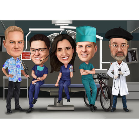 Custom Group Medical Full Body Colored Caricature for Grey's Anatomy Fans - example