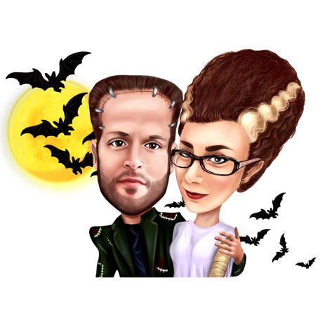 Couple Halloween Caricature in Exaggerated Style from Photos - example
