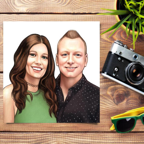 Realistic Couple Portrait Hand Drawn in Colored Style from Photos Printed on Poster - example