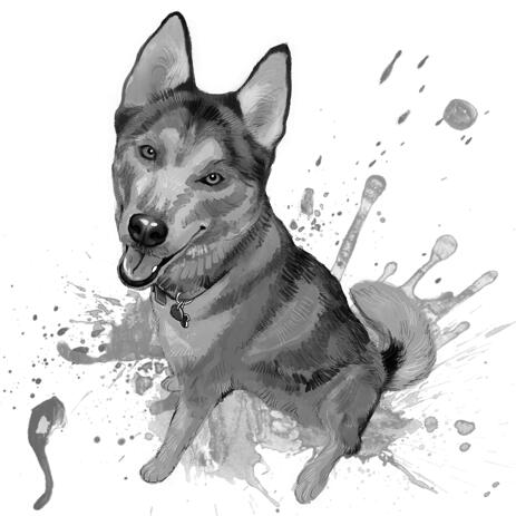 Husky Sibe Dog Puppy Cartoon Portrait in Full Body Graphite Watercolor Style - example