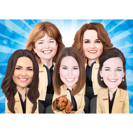 Group and Dachshund Caricature Portrait with Colored Background from Photos - example