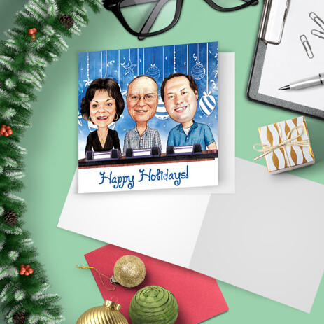 Head and Shoulders Colleagues Group Christmas Holiday Caricature Set of 10 Cards Gift in Color Style - example