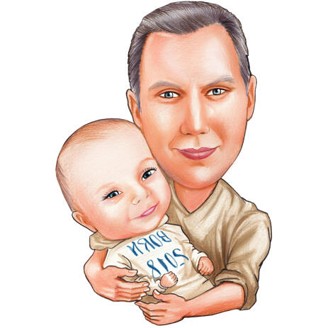 Child with Grandpa Caricature Drawing in Colored Pencil Style from Photos - example