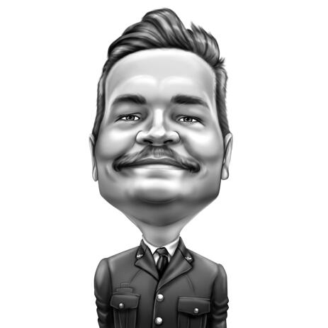 Man Army General Caricature in High Exaggerated Black and White Style - example