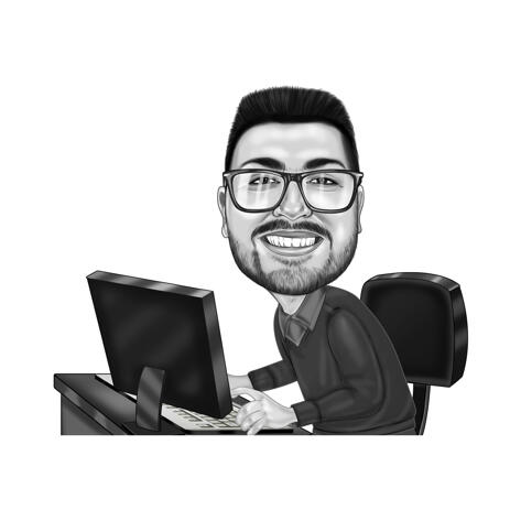 Computer Scientist Cartoon Drawing in Black and White Style - example
