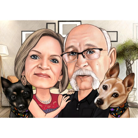 Couple with Pets in Colored Style with Custom Background - example