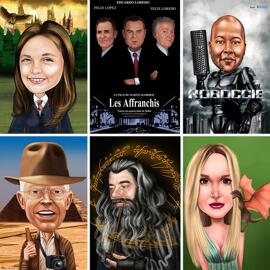 Caricature personnalisée comme n'importe quel personnage inspiré du film avec fond coloré