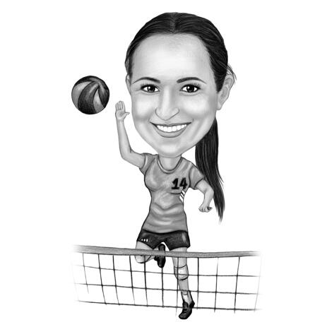 Volleyball Player Caricature from Photos Hand Drawn in Black and White Style - example