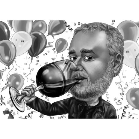 Birthday Gift Idea for Boss - Winery King Caricature in Black and White Digital Style - example