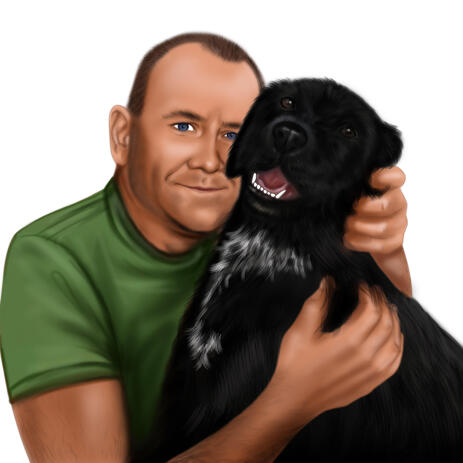 Owner with Dog Portrait in Colored Style Hand Drawn from Photos - example
