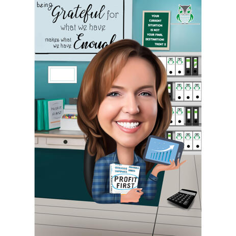 Profit Financial Staff Solutions Provider Female Coach Custom Caricature in Colored Style - example