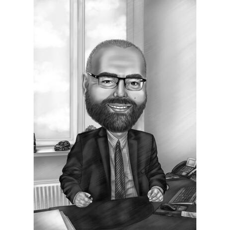 Manager in Office Black and White Caricature from Photos - example