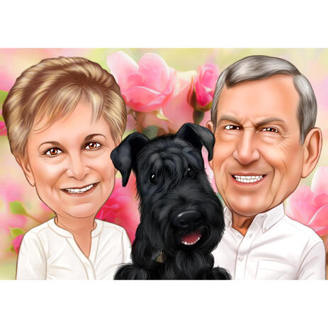 Couple with Fox Terrier Cartoon Portrait in Colored Style for Pet Owners Gift - example