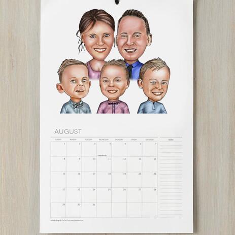 Family Portrait Caricature Print on Calendar - example