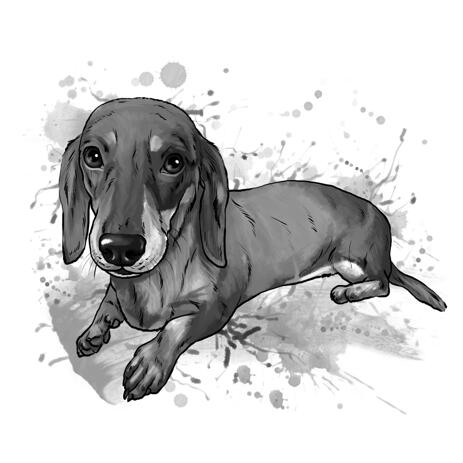 Graphite Dachshund Portrait in Full Body, Watercolor Style - example
