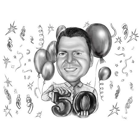 50 Birthday Anniversary Caricature Gift in Black and White - example