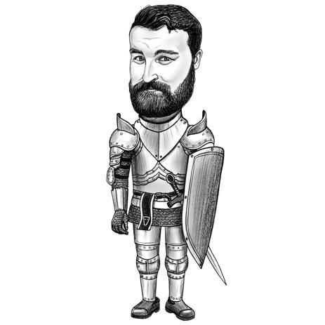 Knight Man Portrait Caricature in Pencil Style for Personalized Chevalier Gift - example