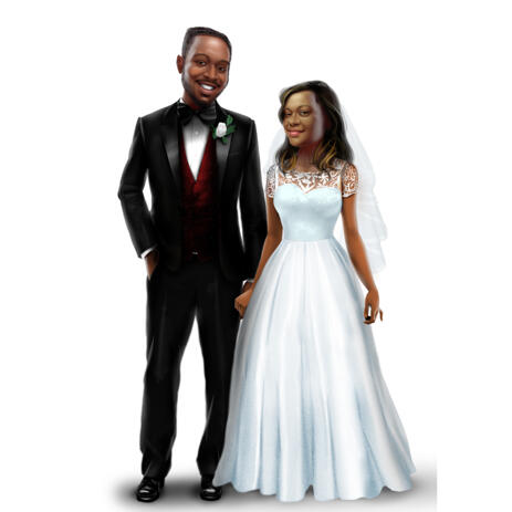 Wedding Couple Portrait Hand Drawn from Photos in Colored Style Full Body Type - example
