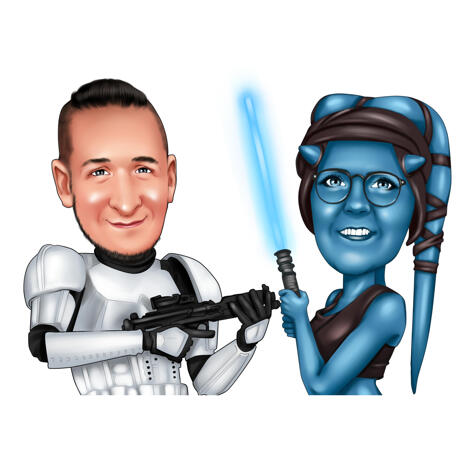 Customise Couple Caricature from Photos in Digital Color Style for Unique Star Wars Fans Gift - example