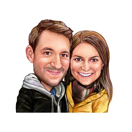 Friends Original Gift Caricature Portrait in Colored Pencil Style from Photos - example