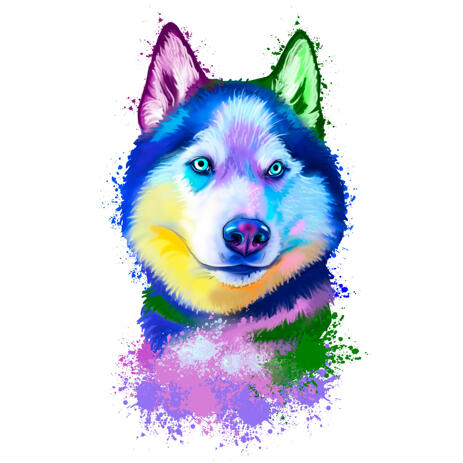 Rainbow Watercolor Husky Portrait Drawing from Photos - example