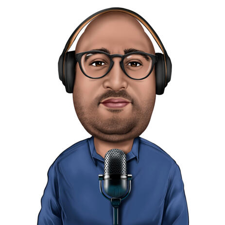 Singer with Microphone Cartoon Portrait from Photos in Color Style - example