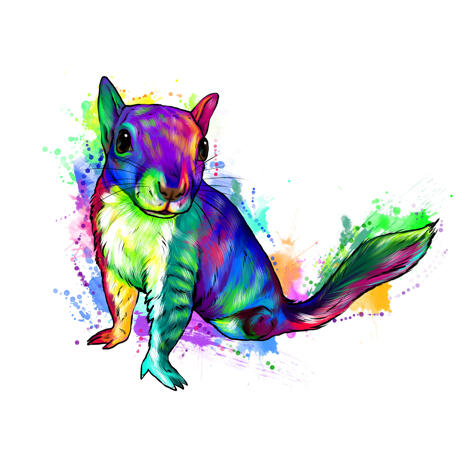 Squirrel Cartoon Portrait from Photos in Rainbow Watercolor Style - example