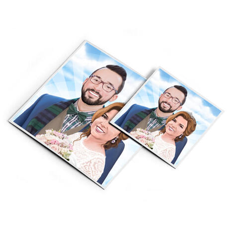 Hand-Drawn Bride and Groom Portrait Printed on Magnetes - example