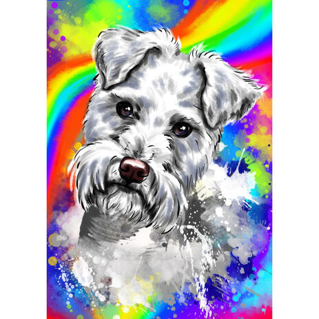 Beautiful Silver Fox Terrier Portrait Cartoon from Photo with Abstract Rainbow Background - example