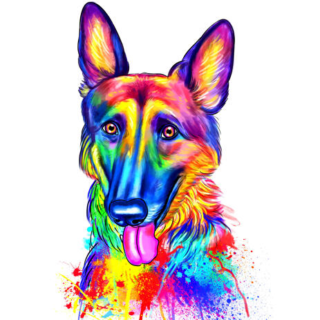 Rainbow German Shepherd Portrait from Photo for Fancy Gift Idea - example