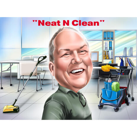 Person Caricature in Color Style with Custom Background for Cleaning Business Proposal - example