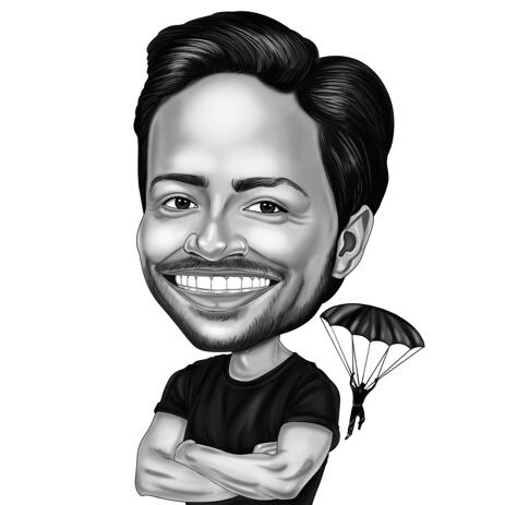 Skydiver Caricature in Funny Exaggerated Black and White Style - example