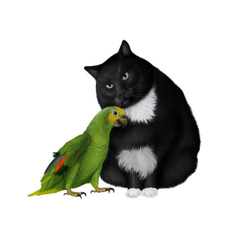 Oiseau Amical Avec Portrait De Dessin Anime De Chat A Partir De Photos Pour Cadeau D 39 Amoureux Des Animaux De Compagnie