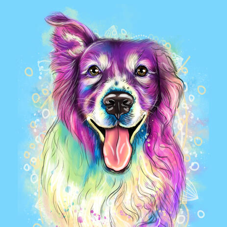 Watercolour Dog Drawing Custom Pet Portrait On Blue Background