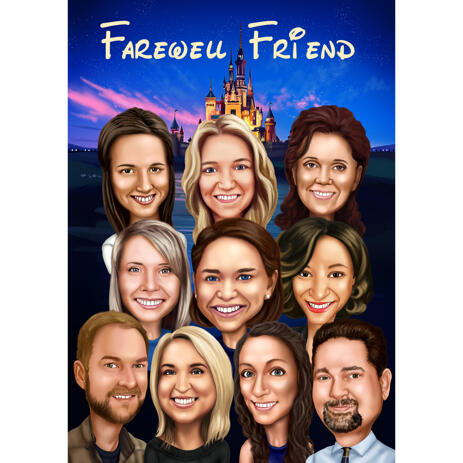 Custom Coworkers Team Caricature in Color Style from Photos for Farewell Gift - example