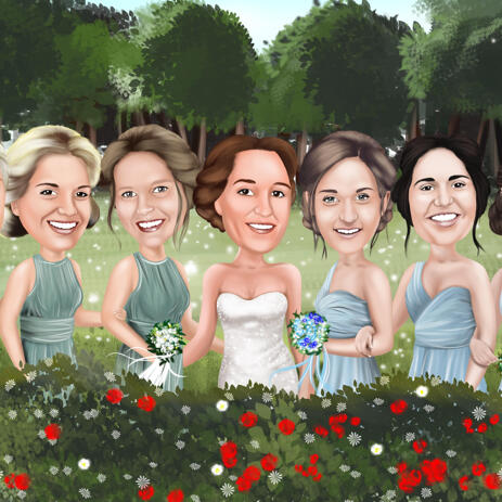 Bridesmaids Group Caricature from Photos - example
