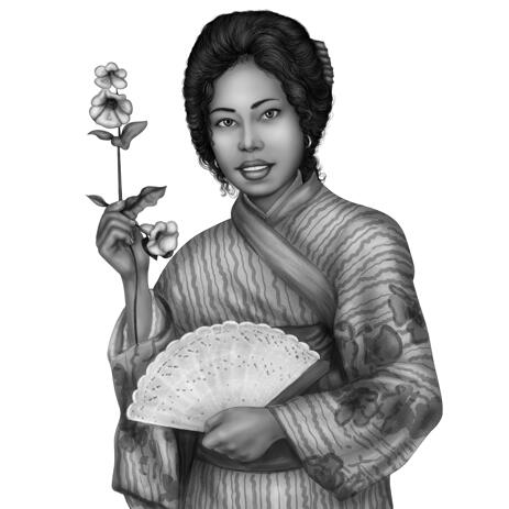 Woman Portrait Japanese Style Painting Art in Black and White - example
