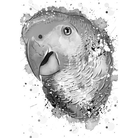 Bird Caricature Portrait in Grayscale Watercolor Style from Photo - example