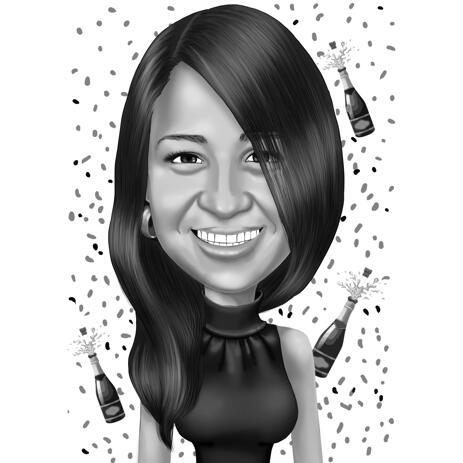 Cartoon Portrait Hand-Drawn in Monochrome Style from Photos for Sister Birthday Gift - example