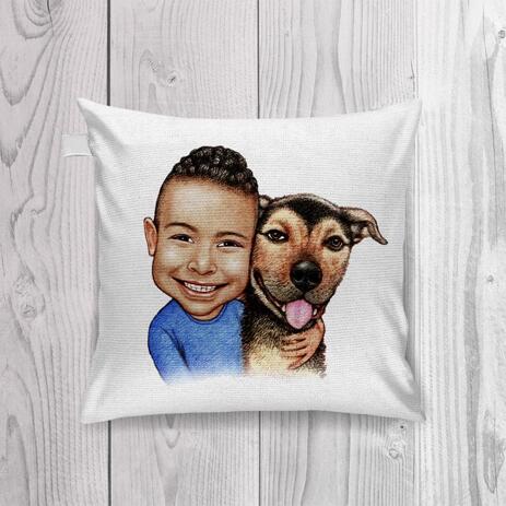 Kid and Dog Caricature as Pillow - example