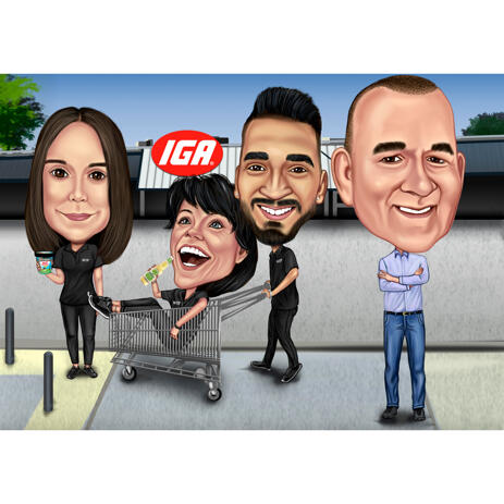 Funny Group Employees Cartoon Caricature in High Exaggerated Style for Boss Gift - example