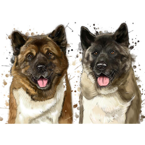 Head and Shoulders Realistic Portrait of 2 Dogs in Natural Water Coloring from Photos - example