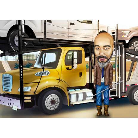 Hand Drawn Truck Driver Man Cartoon from Photos with Custom Background - example