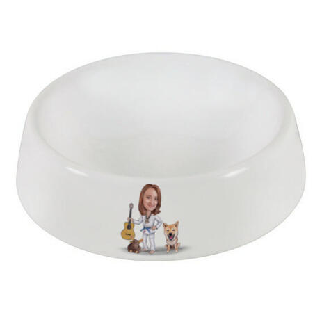 Master and Dog Caricature as Pet Bowl - example